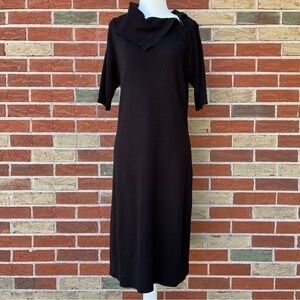 Calvin Klein Knit Zip Neckline Half Sleeve Black Pullover Midi Sweater Dress 👗